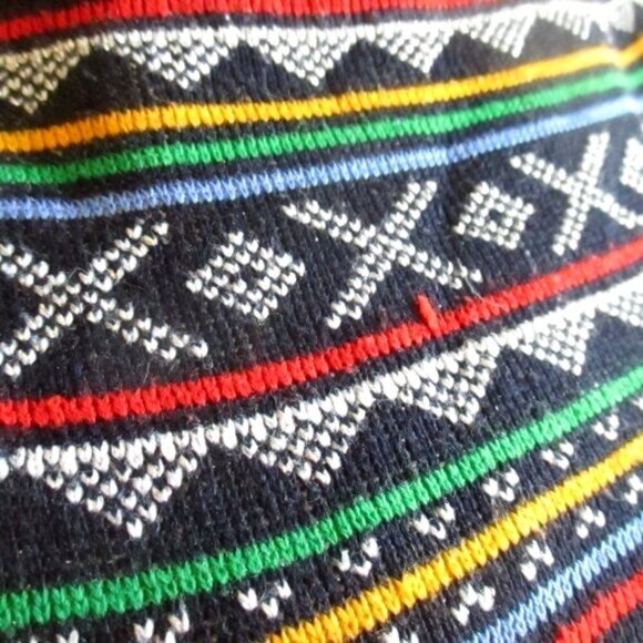 Vintage 80s True Boho Top Medium Chrome Crosstitch Print Knit Sweater by Bananas - Picture 3 of 7